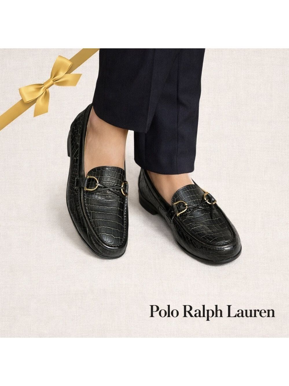 Polo Ralph Lauren Black Croc Embossed Leather Loafers Womenโs Size 9